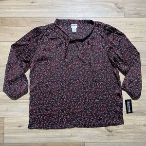 Bon Worth Womens Long‎ Sleeve Neck Tie Printed Blouse Size XL Abstract Print